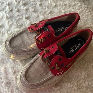 Sperry Red and Tan Canvas Boat Shoes